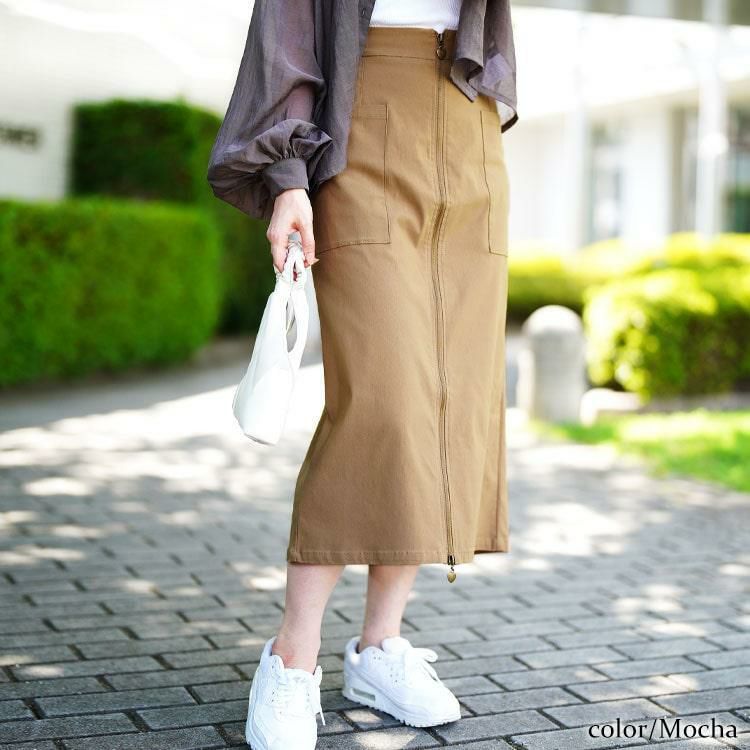 大きいサイズ レディース フロントハートZIPナロースカート　tog-1057 モカ