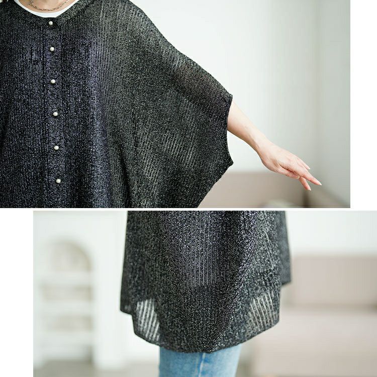 大きいサイズ レディース ラメシアーニットドルマンカーディガン　sum-0026