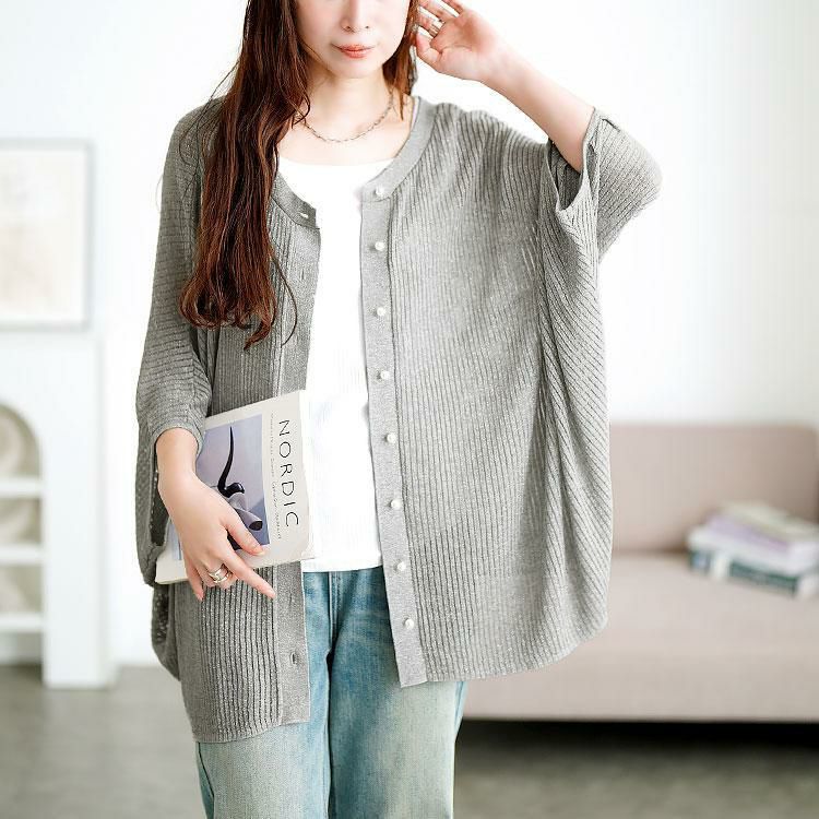 大きいサイズ レディース ラメシアーニットドルマンカーディガン　sum-0026 グレー