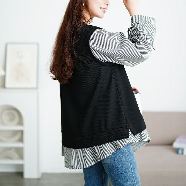 大きいサイズ レディース ドロストスリーブフェイクベストプルオーバー　cast-5556018