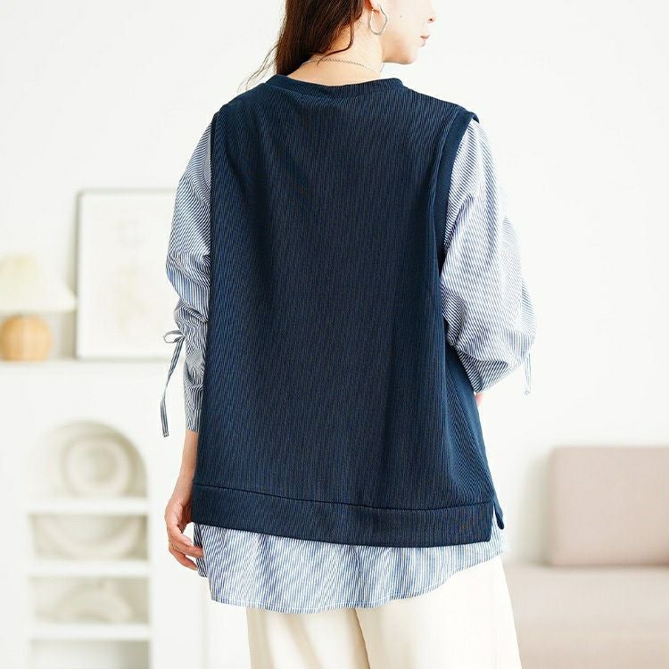 大きいサイズ レディース ドロストスリーブフェイクベストプルオーバー　cast-5556018