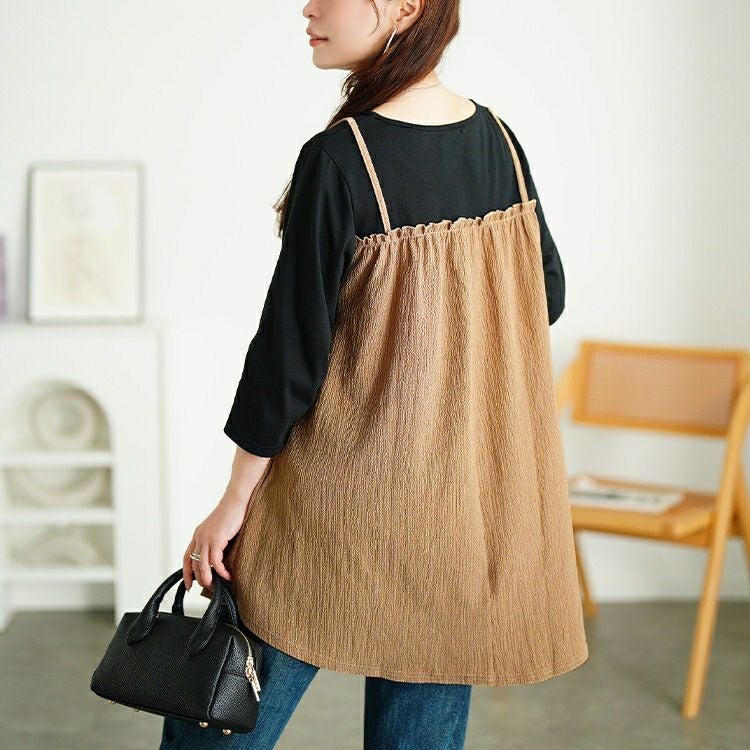 大きいサイズ レディース フェイクレイヤード楊柳キャミチュニック　cast-5556014 【メール便可】