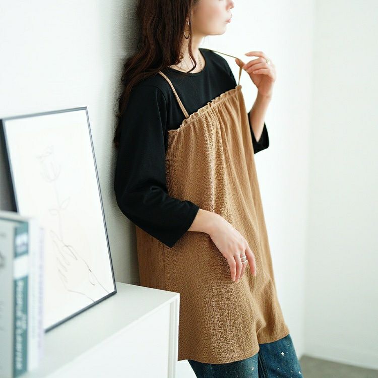 大きいサイズ レディース フェイクレイヤード楊柳キャミチュニック　cast-5556014 【メール便可】