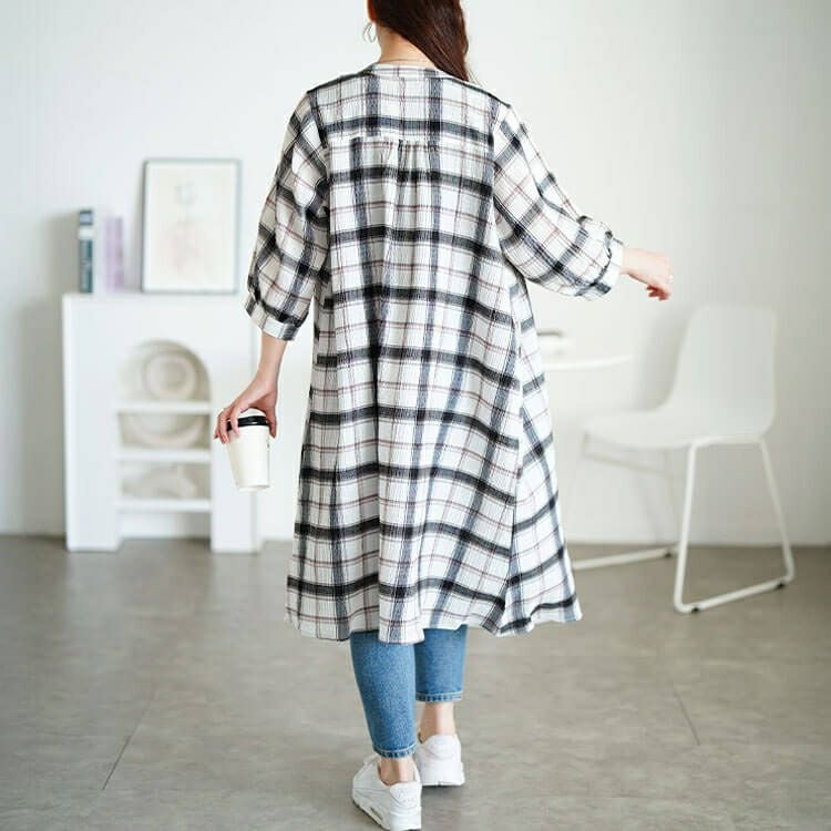 大きいサイズ レディース ワンポイント刺繍チェックシャツワンピース　cpdai-640953