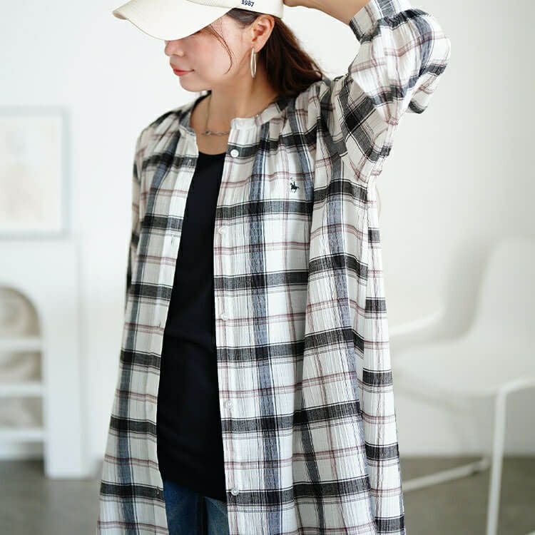 大きいサイズ レディース ワンポイント刺繍チェックシャツワンピース　cpdai-640953