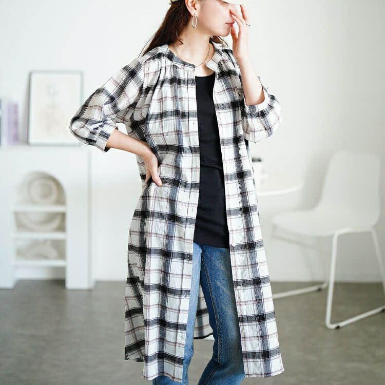 大きいサイズ レディース ワンポイント刺繍チェックシャツワンピース　cpdai-640953