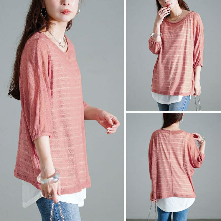 大きいサイズ レディース レース編みドルマン＆タンクトップ2点セット　cpdai-647134 【メール便可】