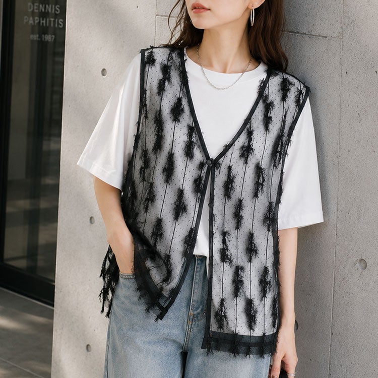 大きいサイズ レディース フリンジベスト＆Tシャツ2点セット　cpdai-647133 【メール便可】