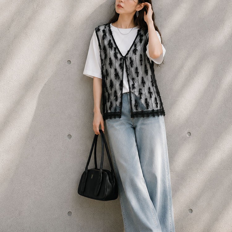 大きいサイズ レディース フリンジベスト＆Tシャツ2点セット　cpdai-647133 【メール便可】