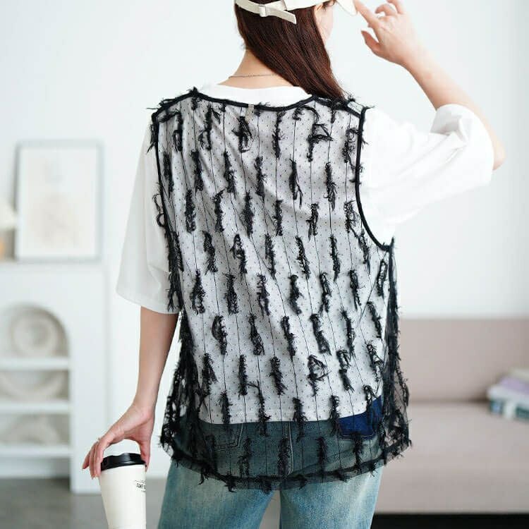 大きいサイズ レディース フリンジベスト＆Tシャツ2点セット　cpdai-647133 【メール便可】