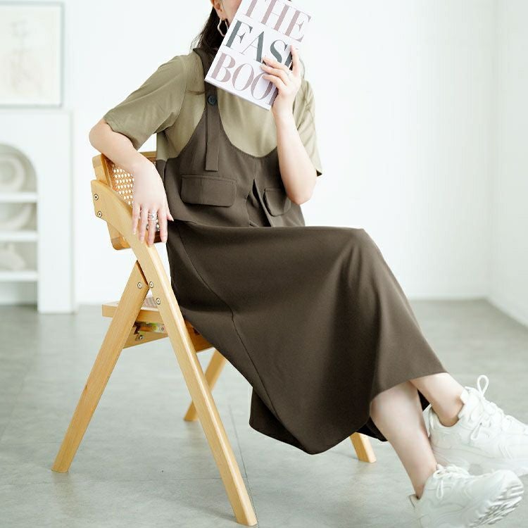 大きいサイズ レディース フラップデザインTシャツドッキングワンピース　goldy-1728【メール便可】