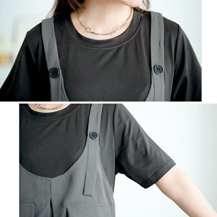 大きいサイズ レディース フラップデザインTシャツドッキングワンピース　goldy-1728【メール便可】