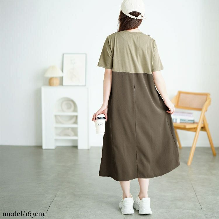 大きいサイズ レディース フラップデザインTシャツドッキングワンピース　goldy-1728【メール便可】