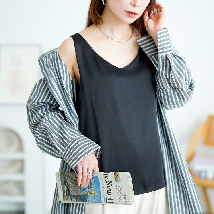 大きいサイズ レディース バックストラップVネックノースリーブトップス　goldy-1729【メール便可】