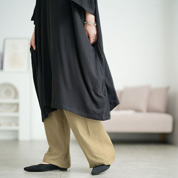 大きいサイズ レディース ランダムプリーツワイドパンツ　goldy-1724【メール便可】