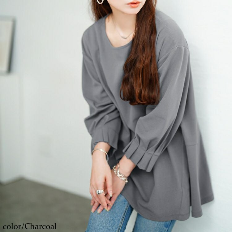 大きいサイズ レディース 袖口タックパールボタンフレアチュニック　mncut-152520 【メール便可】