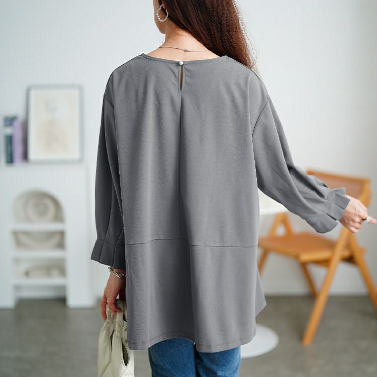 大きいサイズ レディース 袖口タックパールボタンフレアチュニック　mncut-152520 【メール便可】