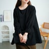 大きいサイズ レディース 袖口タックパールボタンフレアチュニック　mncut-152520 【メール便可】 ブラック