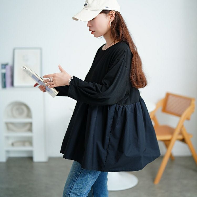 大きいサイズ レディース 異素材ペプラム切り替えプルオーバー　mncut-152519 【メール便可】