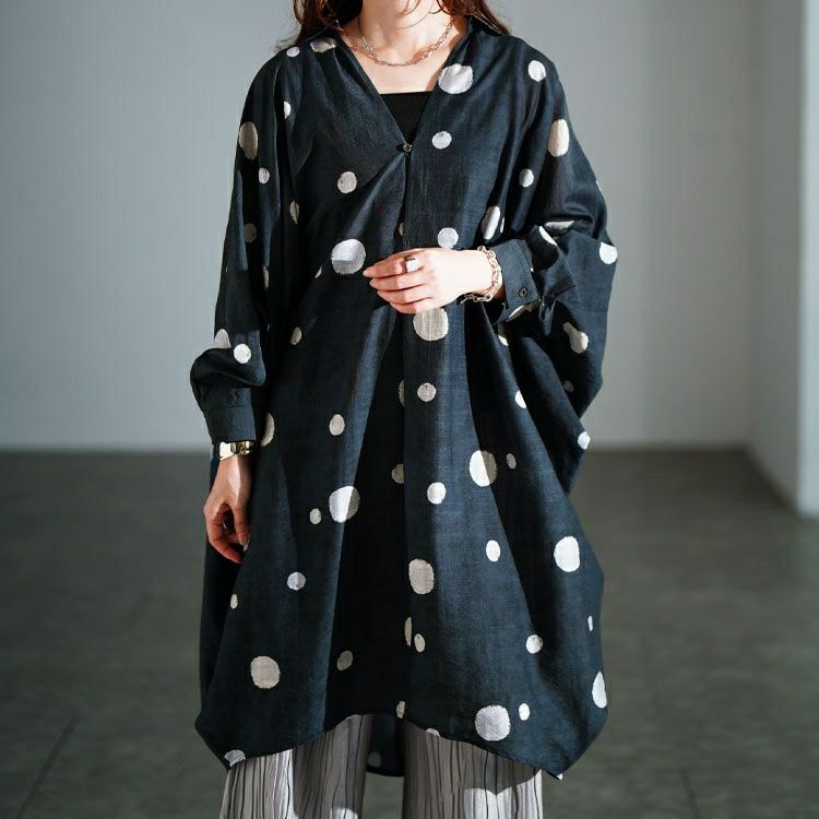 大きいサイズ レディース ドット柄スキッパードルマンシャツチュニック　sw-0823 【メール便可】