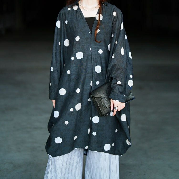 大きいサイズ レディース ドット柄スキッパードルマンシャツチュニック　sw-0823 【メール便可】