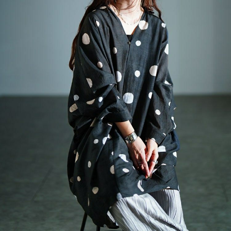 大きいサイズ レディース ドット柄スキッパードルマンシャツチュニック　sw-0823 【メール便可】