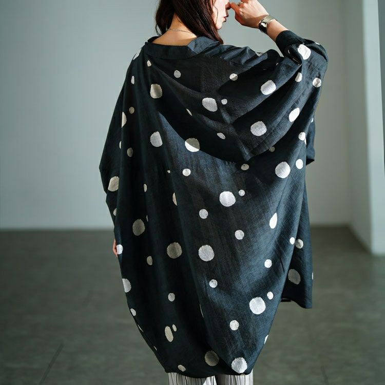 大きいサイズ レディース ドット柄スキッパードルマンシャツチュニック　sw-0823 【メール便可】