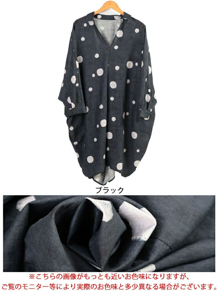 大きいサイズ レディース ドット柄スキッパードルマンシャツチュニック　sw-0823 【メール便可】