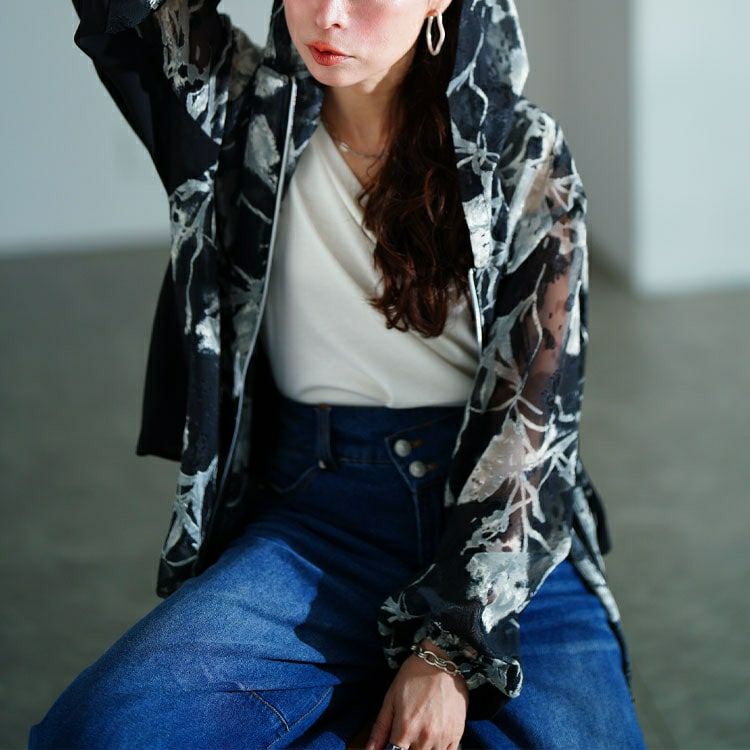 大きいサイズ レディース シアー花柄配色ティアード切り替えパーカー　sw-0817 【メール便可】