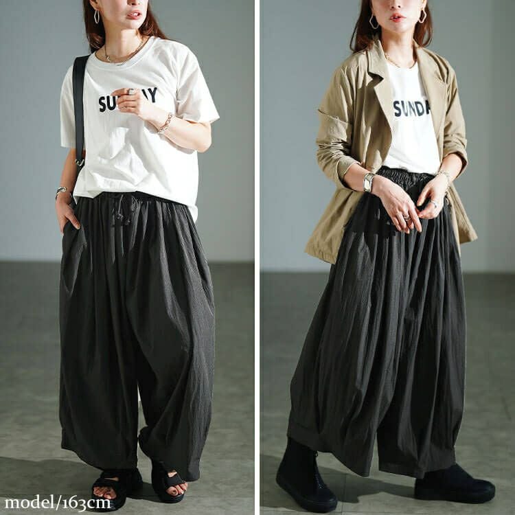 大きいサイズ レディース 裾タックワイドパンツ　sw-0816