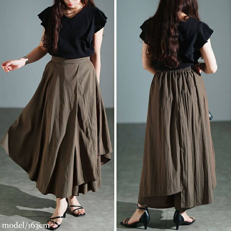 大きいサイズ レディース アシメレイヤードワイドパンツ　sw-0815