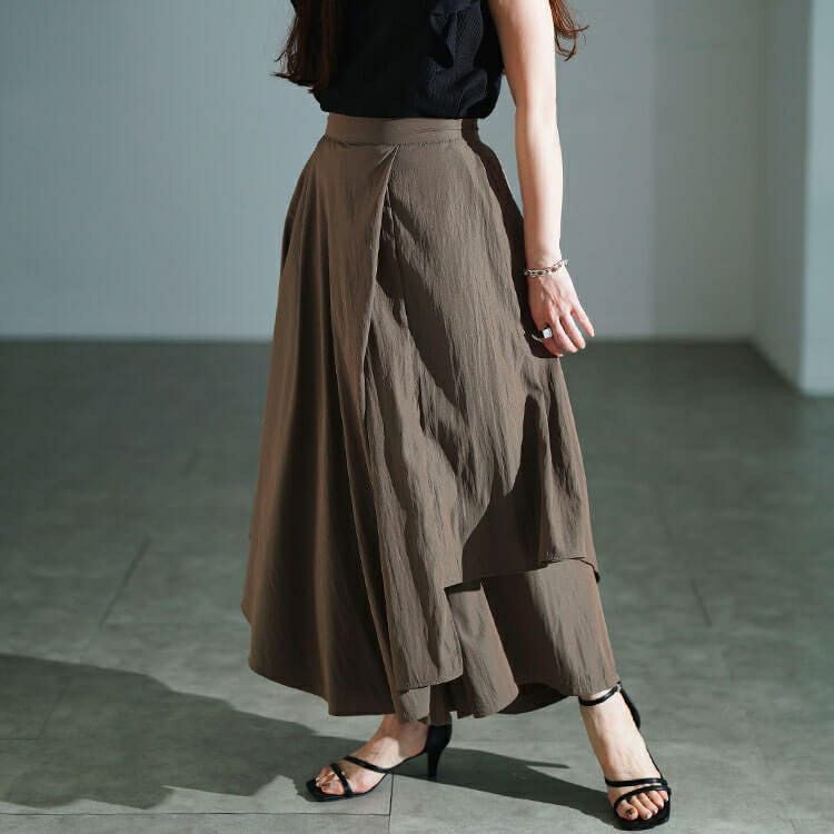 大きいサイズ レディース アシメレイヤードワイドパンツ　sw-0815