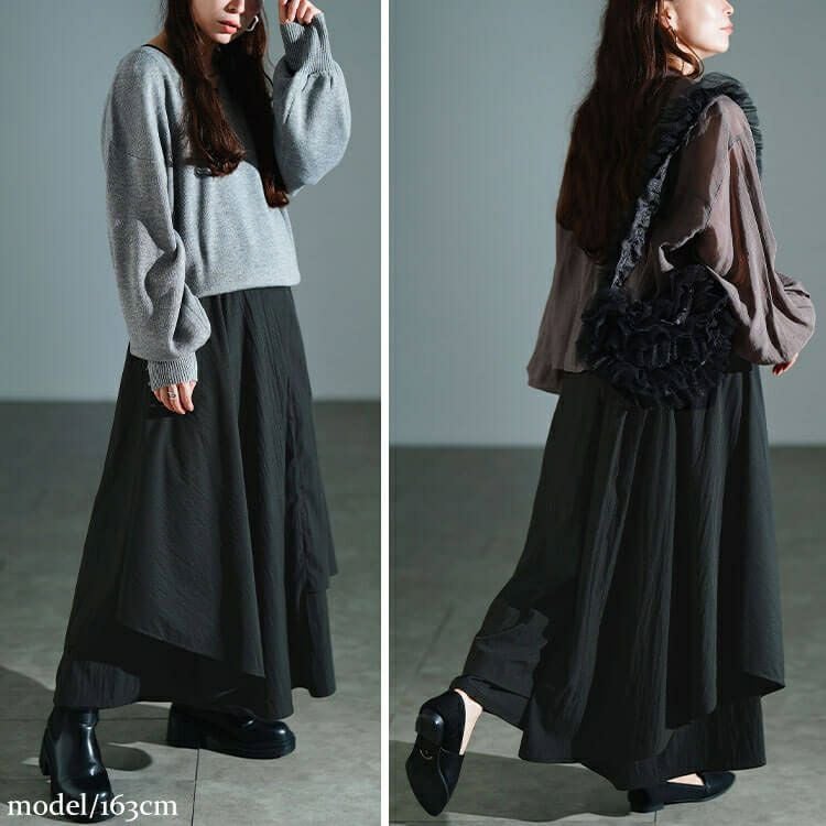 大きいサイズ レディース アシメレイヤードワイドパンツ　sw-0815