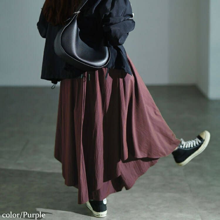 大きいサイズ レディース アシメレイヤードワイドパンツ　sw-0815