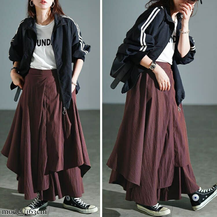 大きいサイズ レディース アシメレイヤードワイドパンツ　sw-0815