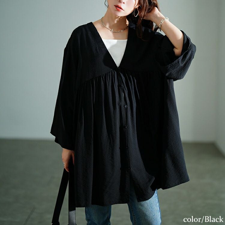 大きいサイズ レディース ワイドスリーブギャザー切り替えチュニック　sw-0801 【メール便可】