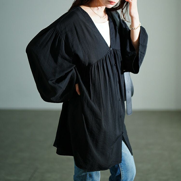 大きいサイズ レディース ワイドスリーブギャザー切り替えチュニック　sw-0801 【メール便可】