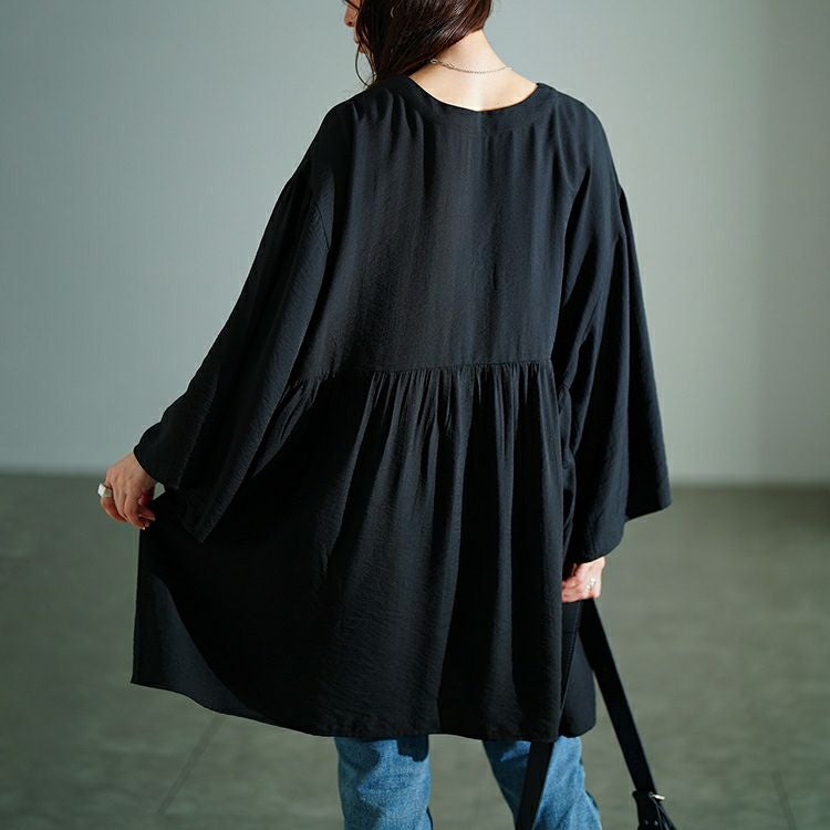 大きいサイズ レディース ワイドスリーブギャザー切り替えチュニック　sw-0801 【メール便可】