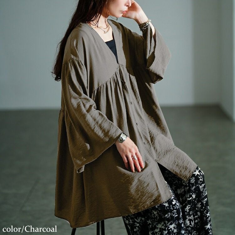 大きいサイズ レディース ワイドスリーブギャザー切り替えチュニック　sw-0801 【メール便可】