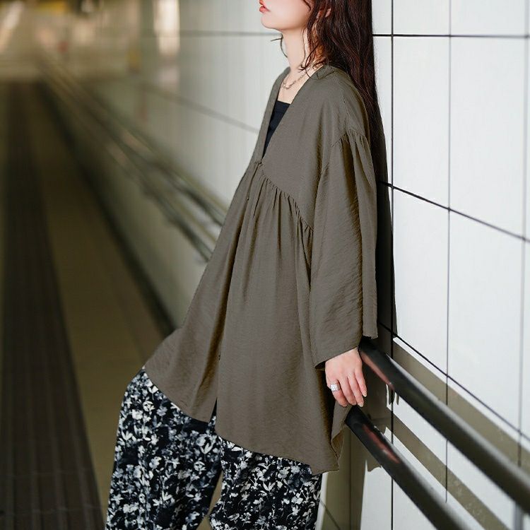大きいサイズ レディース ワイドスリーブギャザー切り替えチュニック　sw-0801 【メール便可】