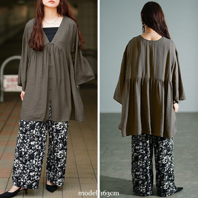 大きいサイズ レディース ワイドスリーブギャザー切り替えチュニック　sw-0801 【メール便可】