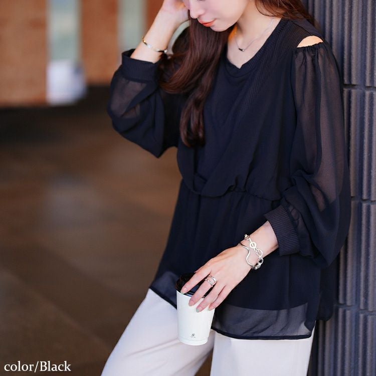大きいサイズ レディース オープンショルダー重ね着風ペプラムチュニック　sum-0030 【メール便可】