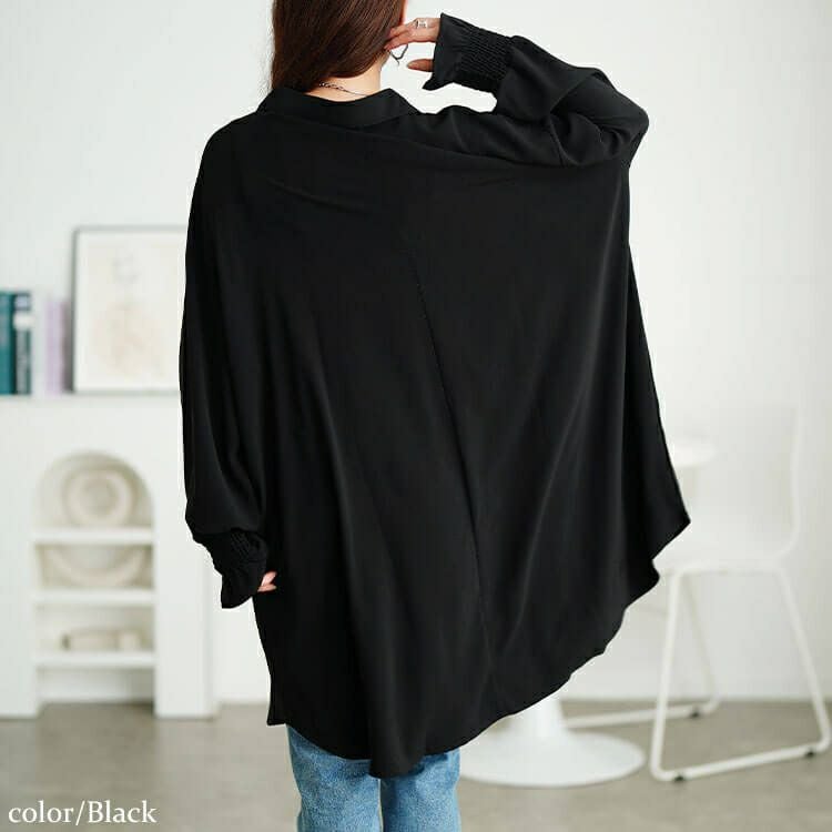 大きいサイズ レディース 袖口シャーリングスキッパーシャツチュニック　sum-0029 【メール便可】