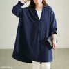 大きいサイズ レディース 袖口シャーリングスキッパーシャツチュニック　sum-0029 【メール便可】 ネイビー