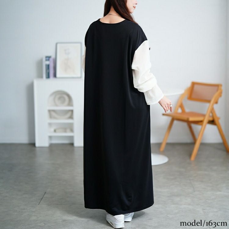 大きいサイズ レディース シアーキャンディスリーブ重ね着風ワンピース　maru-30199