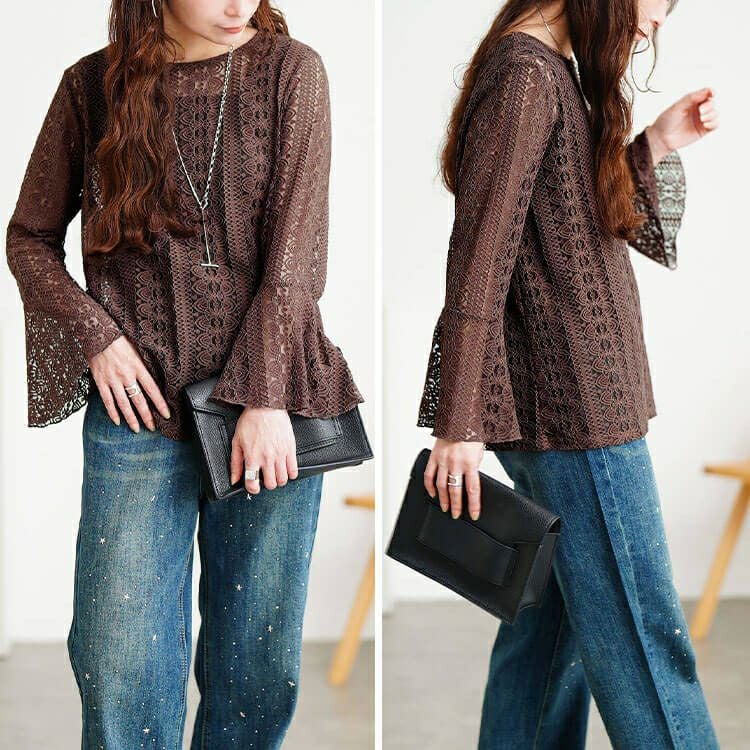 大きいサイズ レディース 花柄コードレースフレアスリーブプルオーバー　maru-30198 【メール便可】