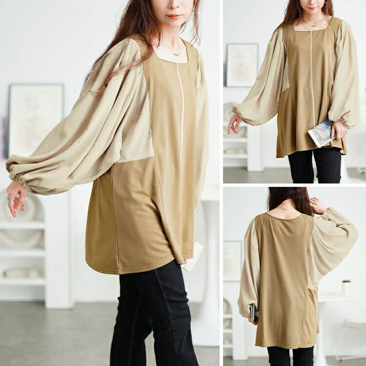 大きいサイズ レディース ドルマン切り替えパイピングチュニック　maru-30197 【メール便可】