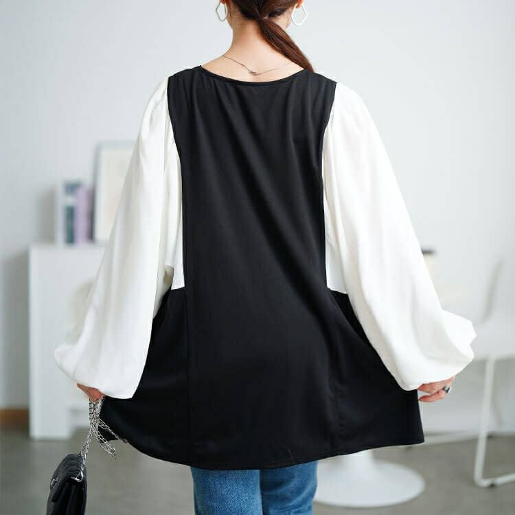 大きいサイズ レディース ドルマン切り替えパイピングチュニック　maru-30197 【メール便可】