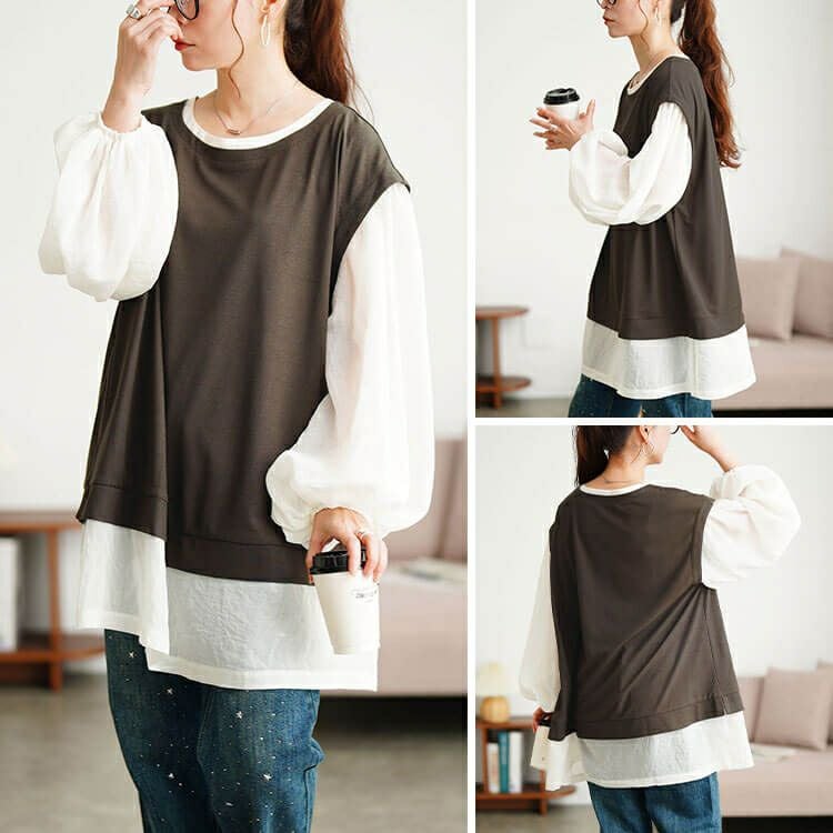 大きいサイズ レディース ワッフルベスト重ね着風チュニック　maru-30196