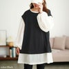 大きいサイズ レディース ワッフルベスト重ね着風チュニック　maru-30196 ブラック